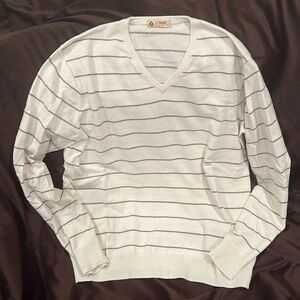 J. Crew Men’s V Neck Lightweight Striped Sweater - Cotton and Cashmere - Large